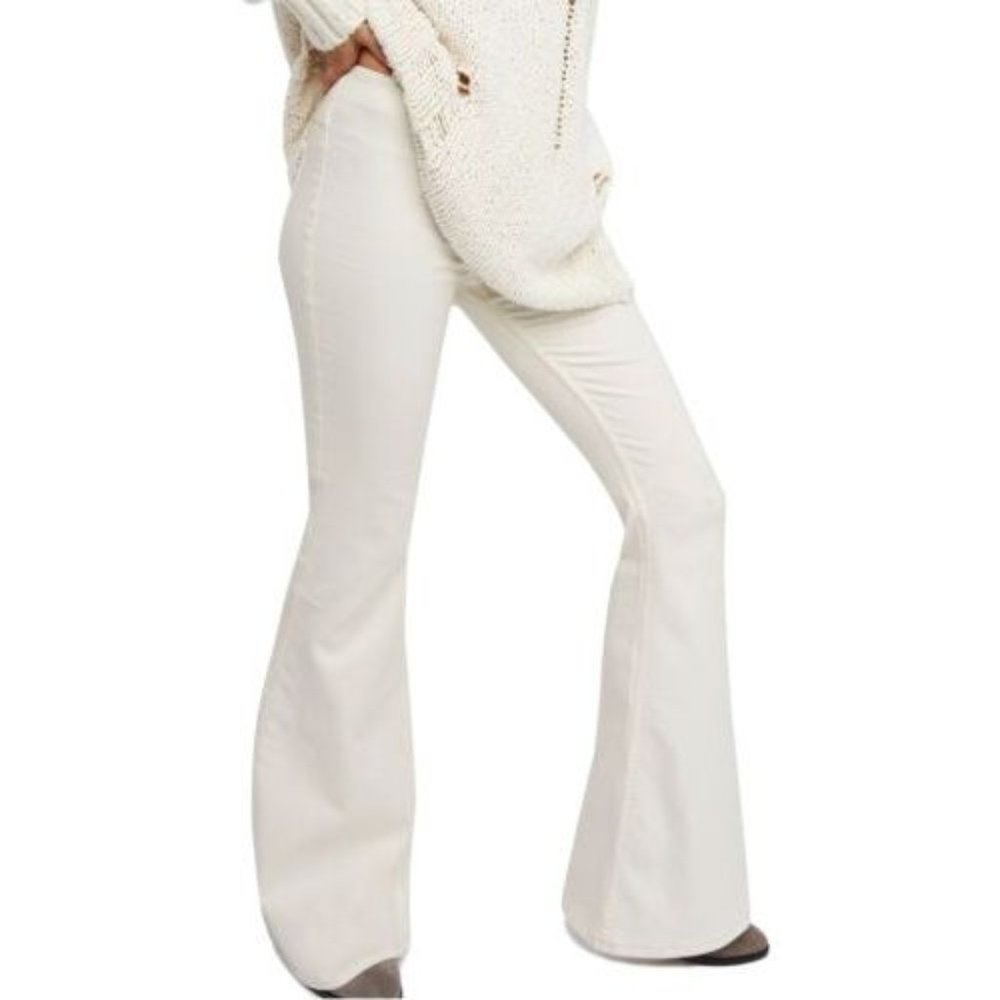 Free People Cream Flare Wide Leg Jeans